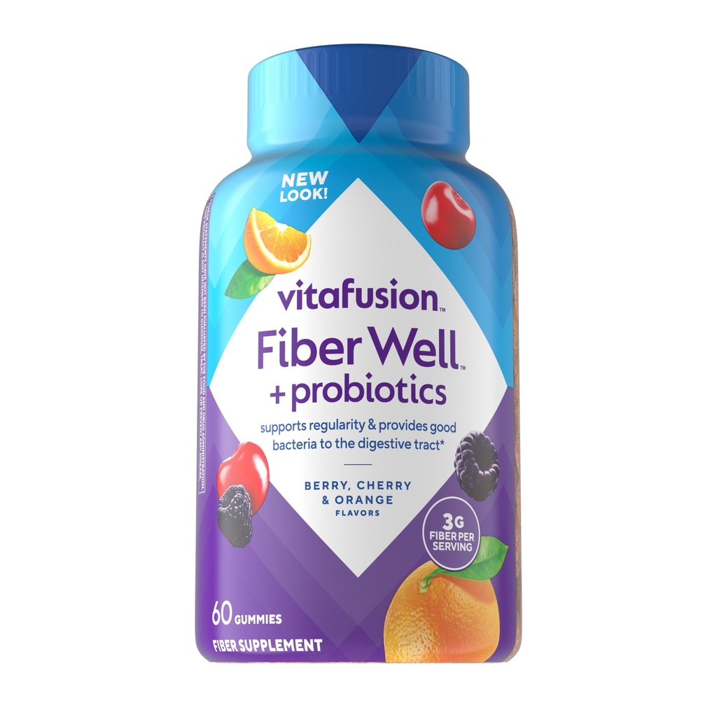 Viafusion Fiber Well + Probiotika Gummier for voksne - 3g Fiber per servering for fordøjelsessygdomme og probiotika *, 60 Greve