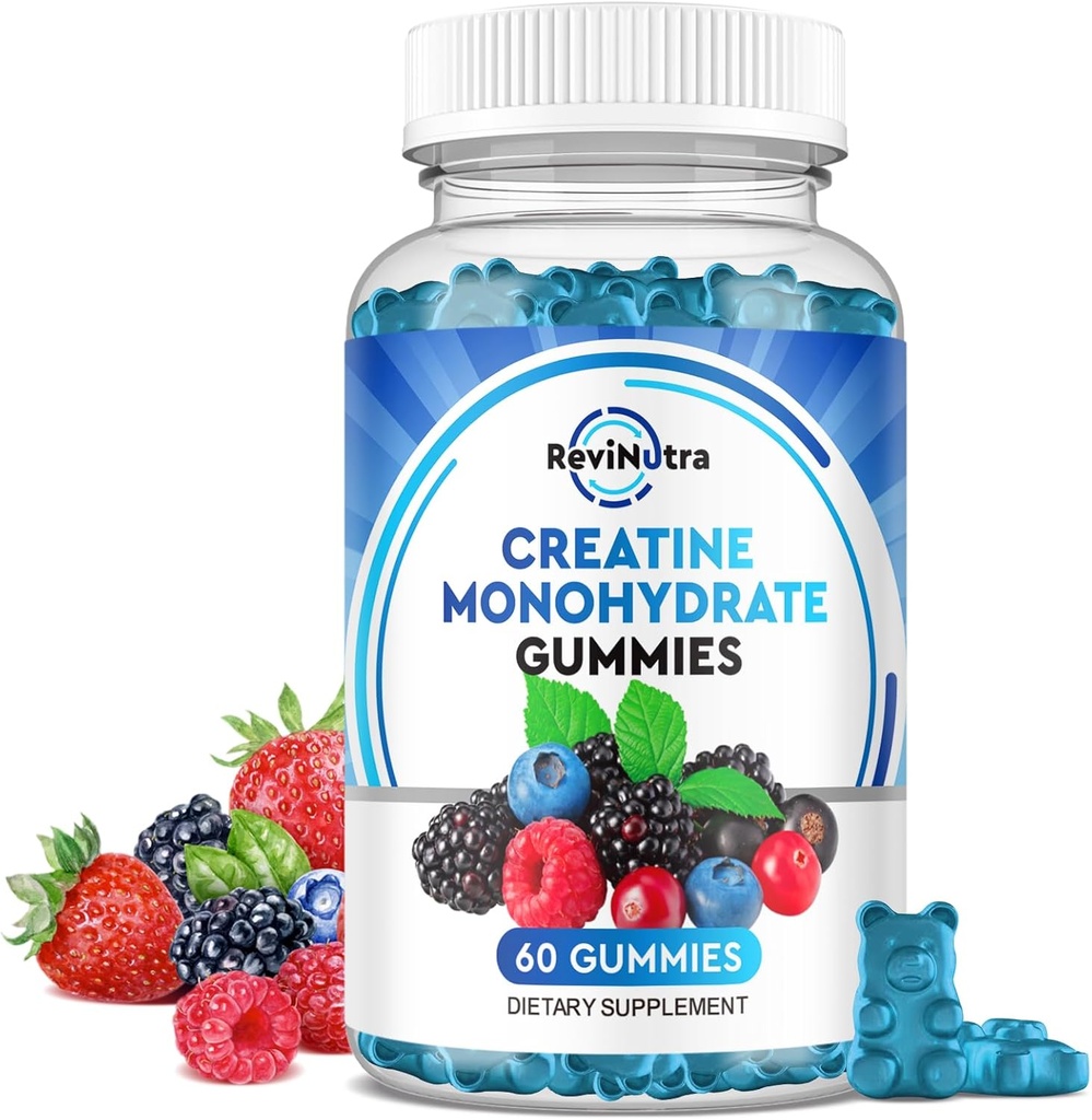 Creatininmonohydrat Gummier til mænd og kvinder, tyggetabletter Creatininmonohydrat med vitamin B12 for muskelvækst & Recovery- Vegan, blandet berry flavor, 60 Gummies