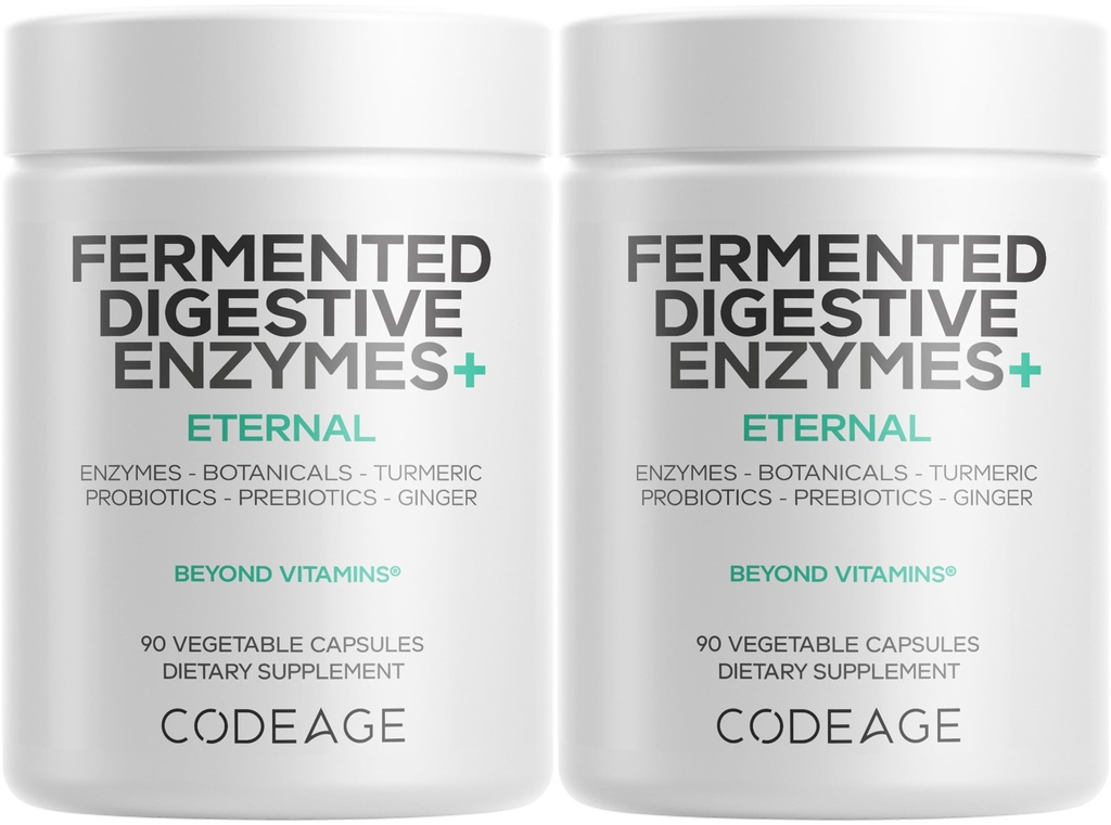 Kodeage Fermenterede fordøjelsesenzymer Supplement 3 - Måned Supply - 14 fordøjelsesenzymer, Probiotika, Prebiotika, Fermenterede botanicals, Plantbaserede Multi Pankreatiske enzymer - 1 Capsule a Day - 2 - Pack