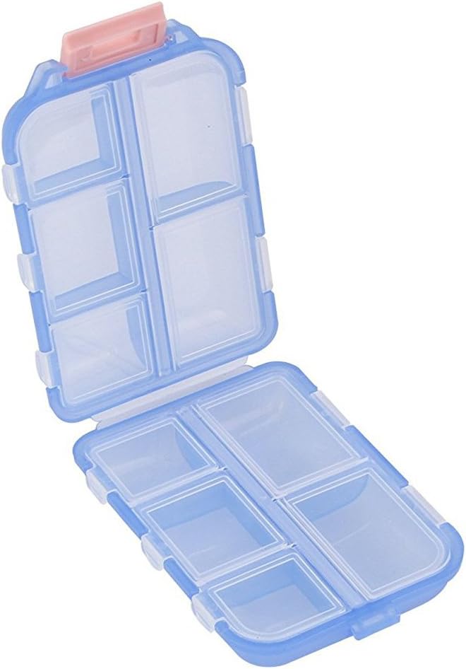 Pill Case - Portable Tablet Container Box med 10 Compartments - Medicin Capsule Vitamin Foldable Organizer Dispenser Holder Opbevaring til rejse Trip Pocket Purse - Clear Blue
