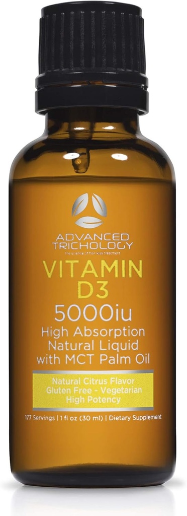 Avanceret Trichologi Vegetarisk Flydende Vitamin D3- 5000 iu Høj Absorption - 1000 iu per drop - 6 Måned Supply - Gluten Free 365 VIT D - 1 Fluid Ounce (pakke med 1)