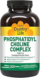 Country Life Phosphatidyl Cholin Complex, fremmer sund kognitiv funktion, 1200mg, 200 Softgels