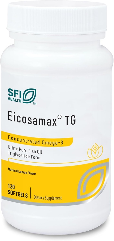 Klaire Labs SFI Health Eicosax TG Fish Oil Pills med EPA / DHA - Omega-3 fedtsyrer til at understøtte hjerne & hjerte funktion - Natural Lemon Flavor til at hjælpe med at reducere Fishy Burps eller Aftersmage (120 Softels)