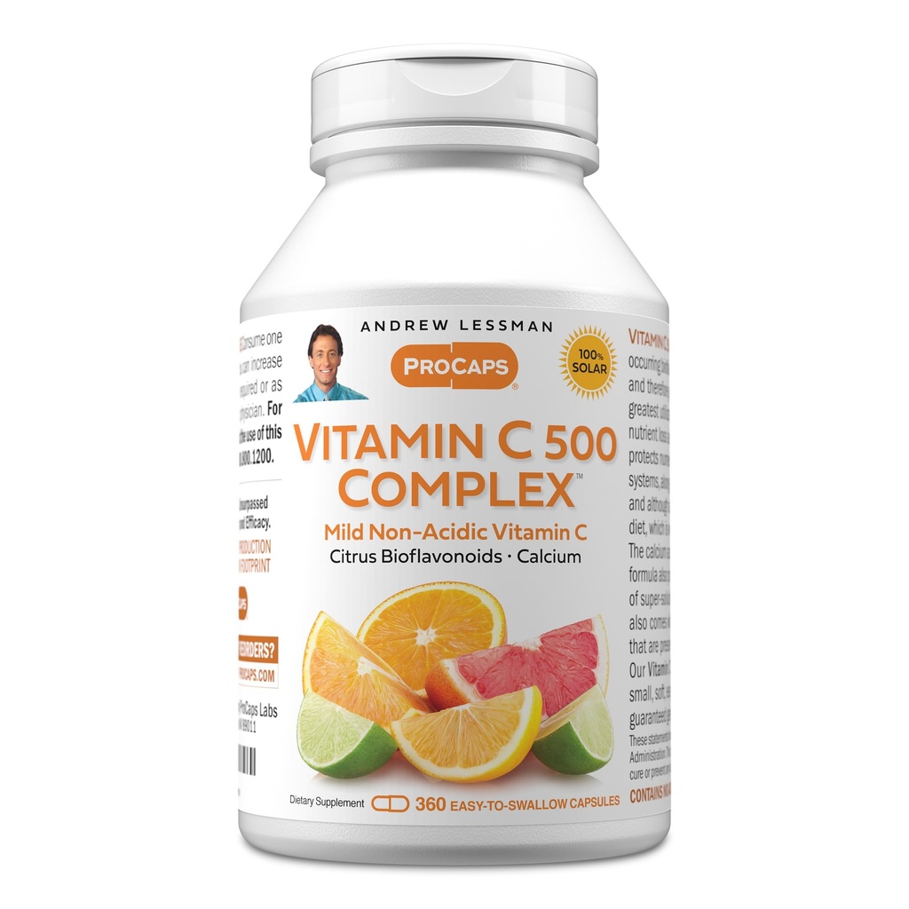 ANDREW LSSMAN Vitamin C 500 Complex 360 kapsler - Non- Acid Vitamin C Plus Citrus Bioflavonoider til immunsystem og anti-oxidant støtte, Ingen Mave Upset, lille let at synke kapsler