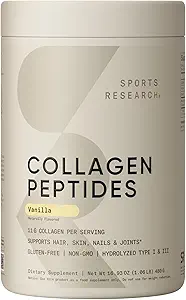 Sports Research Collagen Peptider - Hydrolyzed Type 1 & 3 Collagen Powder Protein supplement for sund hud, negle, & Joints - Nem blanding Vital Nutrients & Proteiner, Collagen for kvinder og mænd