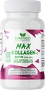 Max Collagen Plus C (60 hætter) - Alle naturlige kollagen kapsler med Biotin & Bioperine til Boost Anti Aging Hydration & Hud Firmness - Collagen piller til at styrke knogler og negle