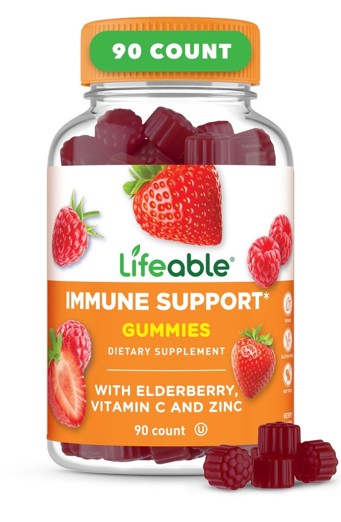 Livlig immunforsvar Gummier for voksne; Hyldebær Vitamin C og Zink124; Great Tasting Elderberry Immunitet Support Gummies 124; Immunity Gummies for voksne, mænd, kvinder