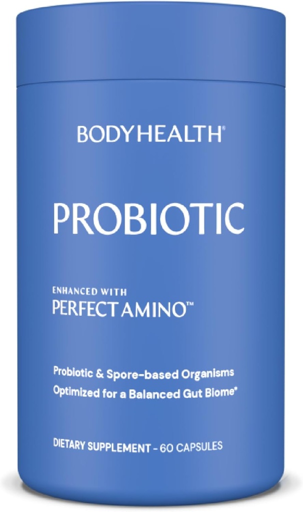 BodyHealth Probiotika forbedret med PerfectAmino for kvinder og mænd, Spore baseret med Bifidobacterium, Lactobacillus Salivarius, Lactobacillus Acidophilus - 60 kapsler