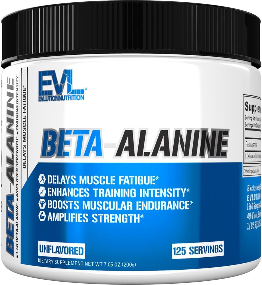 Evolution Nutrition Beta- Alanine - Understøtter Muscle Endurance, Intense Training & Strength - 1.6g Pure Beta- Alanine Per Servering - Inddrivelse - Kosttilskud - Unflavored Powder - 125 Servering