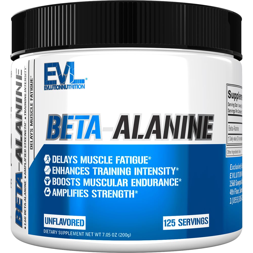 Evolution Nutrition Beta- Alanine - Understøtter Muscle Endurance, Intense Training & Strength - 1.6g Pure Beta- Alanine Per Servering - Inddrivelse - Kosttilskud - Unflavored Powder - 125 Servering