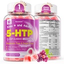 5HTP Gummies for voksne & børn 8 +, Melatonin Free Gummies med Magnesium Glycinat, GABA, L- Glycin, Ashwagandha, vitamin B6 for lækre Zzzs, Brain & Muscle Relaxation, 0 Sukker 60 Count (pakke med 1)