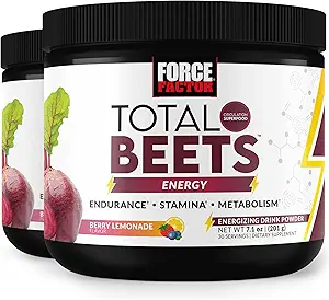 FORCE FACTOR Total Beets Energy Drink Mix 2- Pack, Superfood Beet Root Powder, Nitrater til Boost Energy, Support Circulation, Blood Flow, Nitroc Oxide og Stamina, Heart Health Supplement, 60 Serveringer