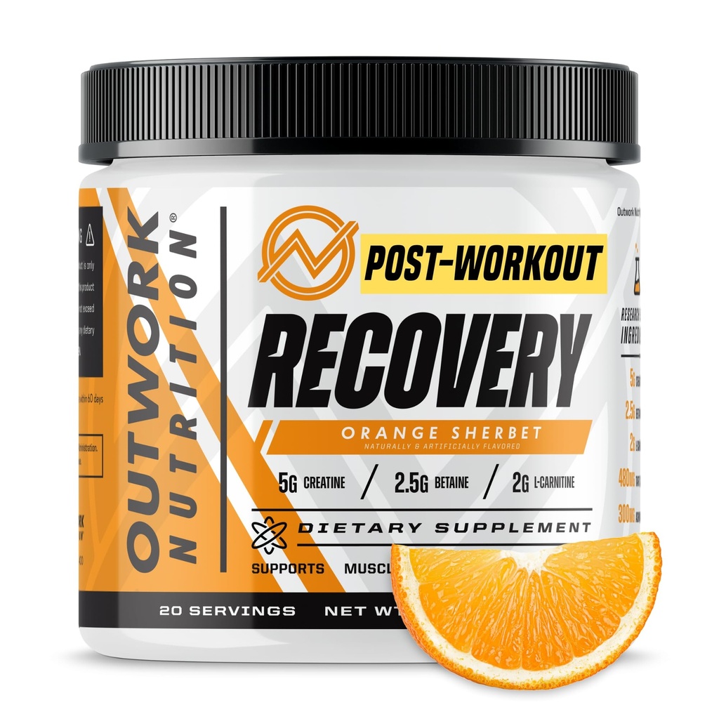 Outwork Nutrition Post Workout Recovery Powder - Creatin Monohydrat, KSM- 66 Ashwagandha & Tart Cherry - Speeds Recovery, Eases ømhed - Creatin Powder for mænd og kvinder, Orange Sherbet, 230 Gr