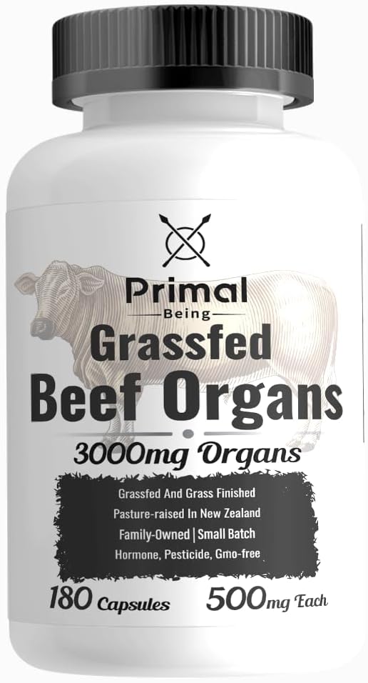 Primal Being Grassfed Oksekød orgel Complex - lever, hjerte, pancreas, milt, & kidney- Understøtter samlet sundhed & ydeevne - 180 kapsler, 3000mg per servering