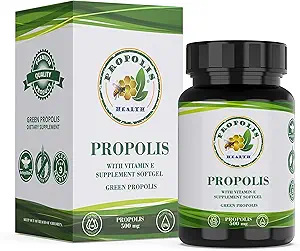 Propolis Health Propolis Kapsler 1000mg- Dagligt med E-vitamin per dosis - Pure Brasiliansk Green Propolis Extract - Immunbooster 50 dages forsyning -100 kapsler