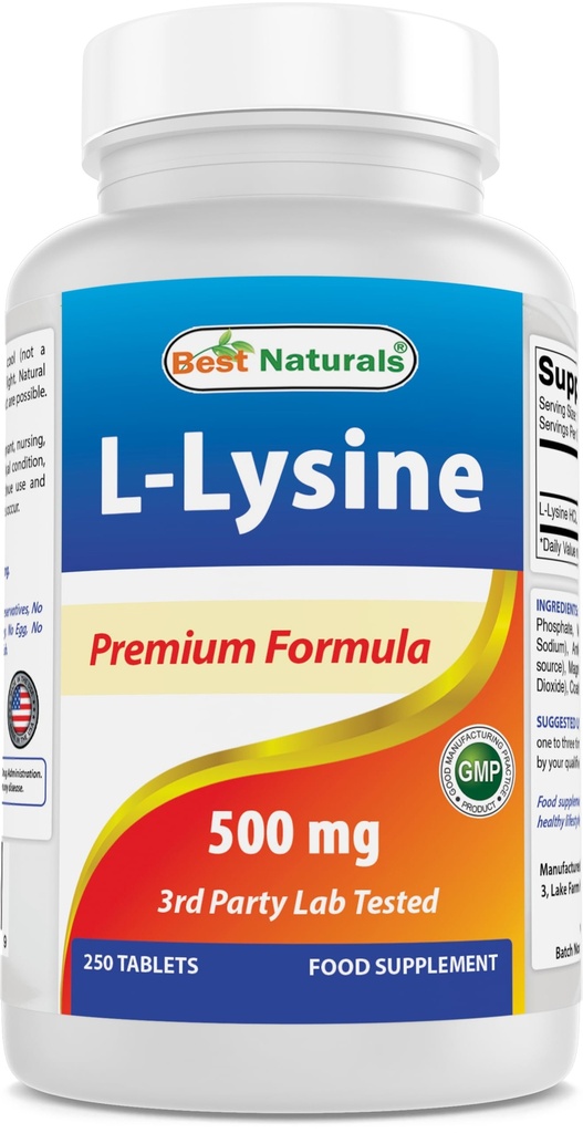 Bedste Naturals L- Lysin 500 mg 250 tabletter (250 greve (pakke med 2))