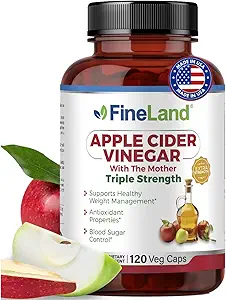 FineLand Apple Cider Vincipe Kapsler med The Mother & Probiotics - 120 Veggie Kapsler - 1600mg Eq. per seving - Fordøjelse, Detox & Gut Health Support - Non- GMO, 100% Vegan Made in USA