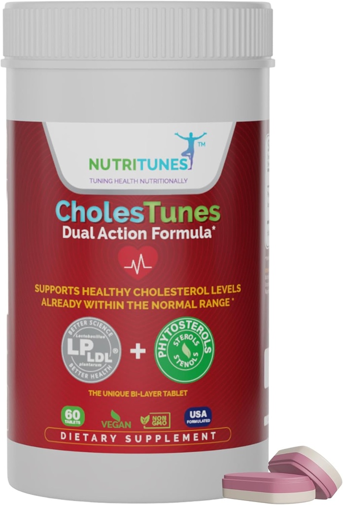 CholesTunes - Cholesterol Support Supplement med Phytosteroler & Probiotic LP LDL for Heart and Cardiovaskulær Wellness - Non-GMO, Gluten- Free, Soy- Free, Lactose- Free, 60 tabletter