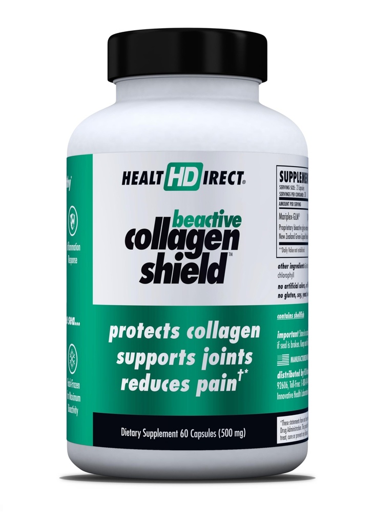 SUNDHEDSDIRECT - BeActive Collagen Skjold - 60 kapsler - Avanceret Green- Lipped Mussel supplement til Collagen beskyttelse - Understøtter Collagen i hud, joints og muskler
