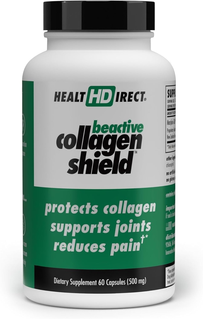 SUNDHEDSDIRECT - BeActive Collagen Skjold - 60 kapsler - Avanceret Green- Lipped Mussel supplement til Collagen beskyttelse - Understøtter Collagen i hud, joints og muskler