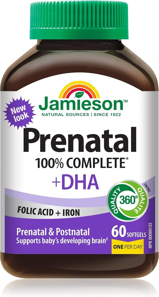 Jamieson PRENATAL Complete Multivitamin med DHA supplement 60 Softgels