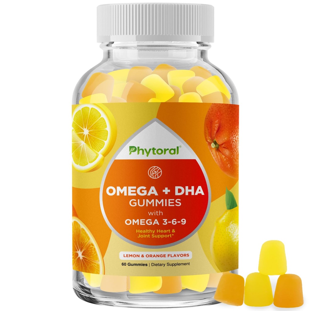 DHA Omega 3 Gummies for voksne - Lækre hørfrø til hjerne Omega 3 6 9 Supplement til inflammation, energi & insulin - Vegetarisk essentielle fedtsyrer Kosttilskud til immunforsvar - 60 Tæl