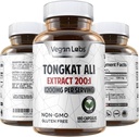 Vegan Labs Tongkat Ali 200: 1 Extract, 1200MG Per Servings - 180 Vegan Capsules - Understøtter energi og Stamina- Gluten Gratis, Non- GMO Premium kvalitet supplement