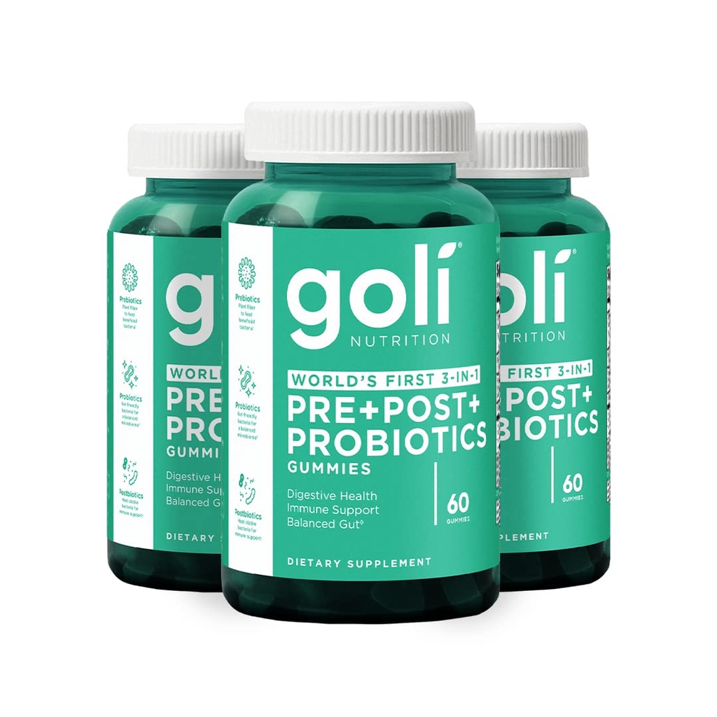 Goli Nutritional Supplement, Pre + Post + Probiotika Gummy - 180 Count - World 's First 3- in-1 Gluten- Free, Vegan, Non- GMO, og Gelatin- Free.