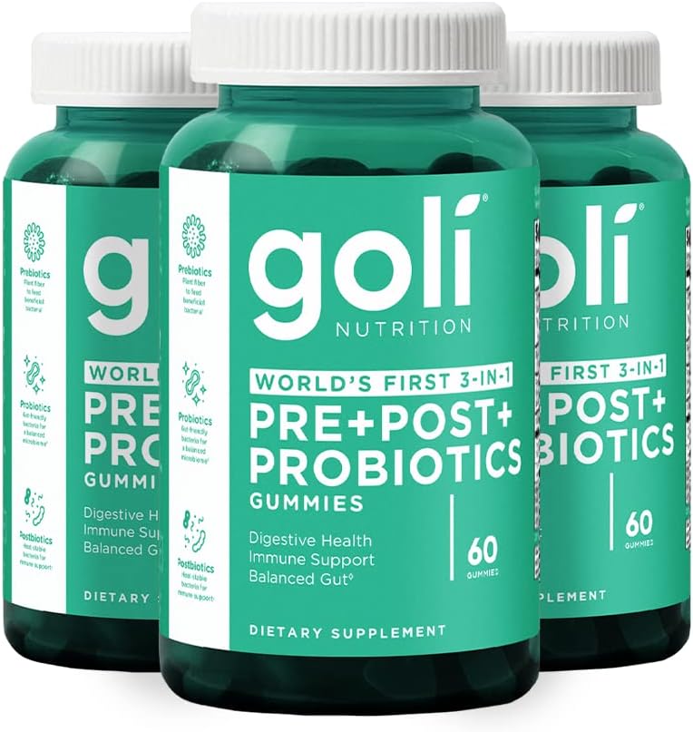 Goli Nutritional Supplement, Pre + Post + Probiotika Gummy - 180 Count - World 's First 3- in-1 Gluten- Free, Vegan, Non- GMO, og Gelatin- Free.