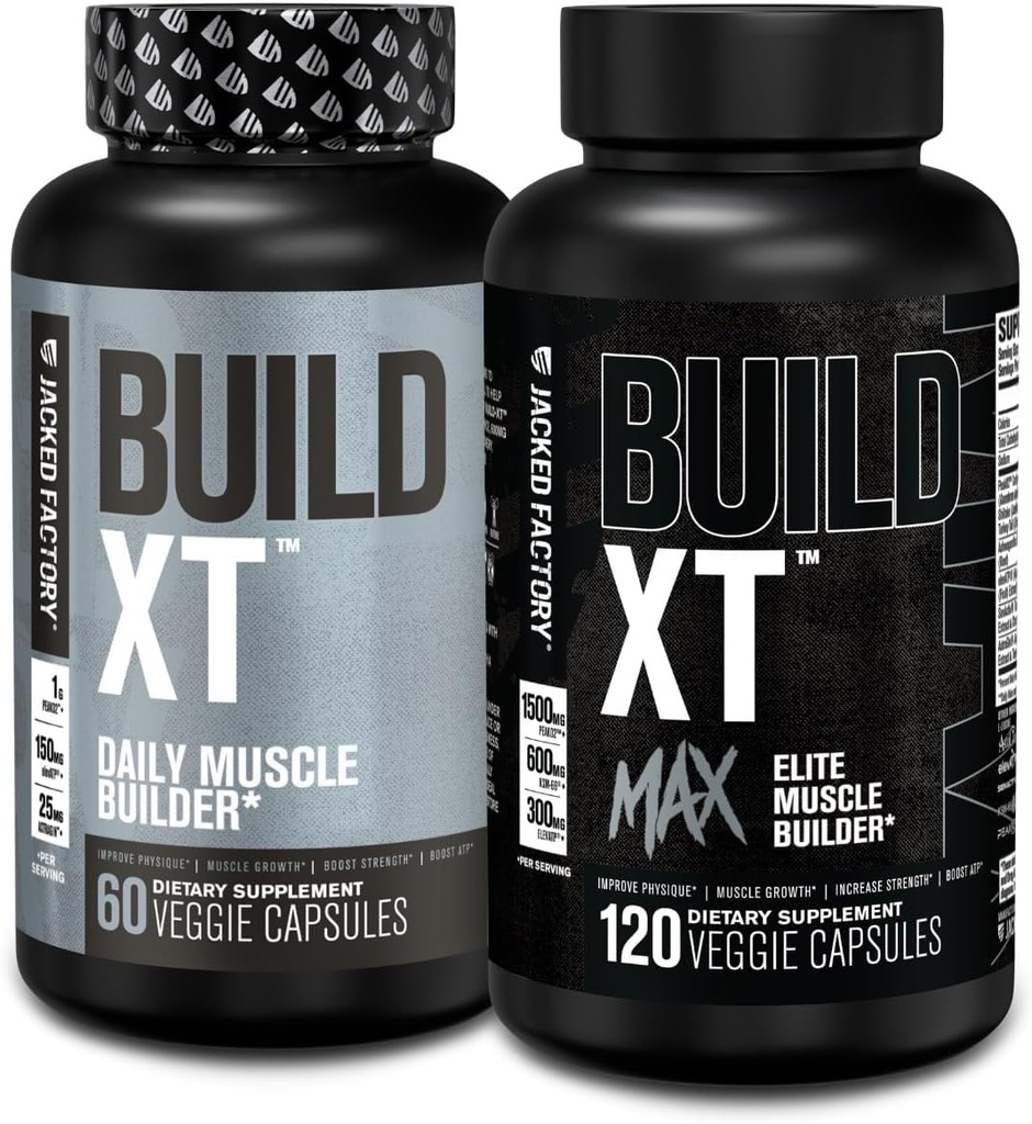 Jacked Factory Build-XT Daily Muscle Builder (60 Count) Build-XT Max Elite Muscle Builder (120 Count)