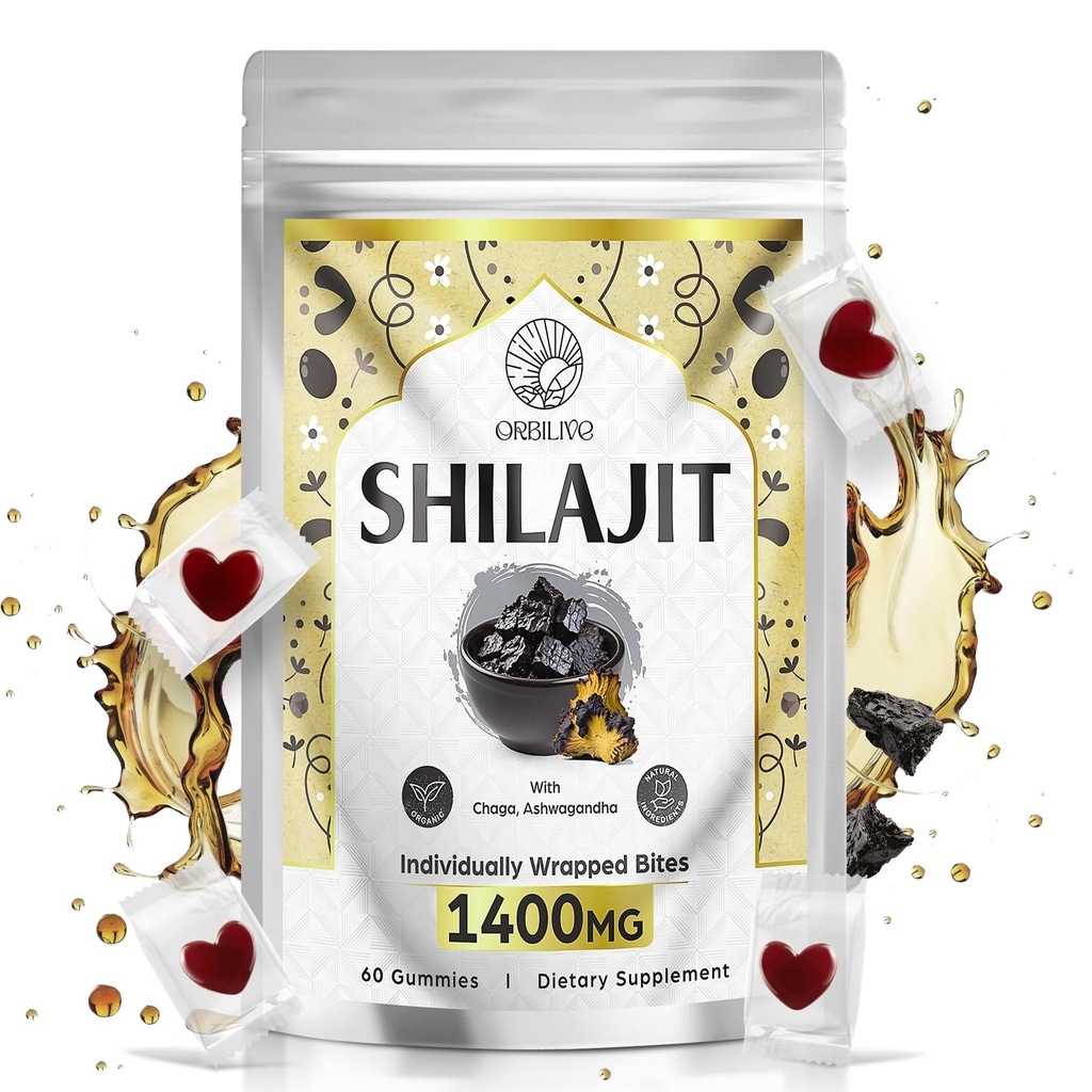 1400 MG Shilajit Gummies, Shilajit Pure Himalayan Organic Gummies with Ashwagandha, Himalayan Shilajit for Men, 85 + Trace Minerals & Fulvic Acid, individuelt indpakket, sukkerfri, 60 tællinger