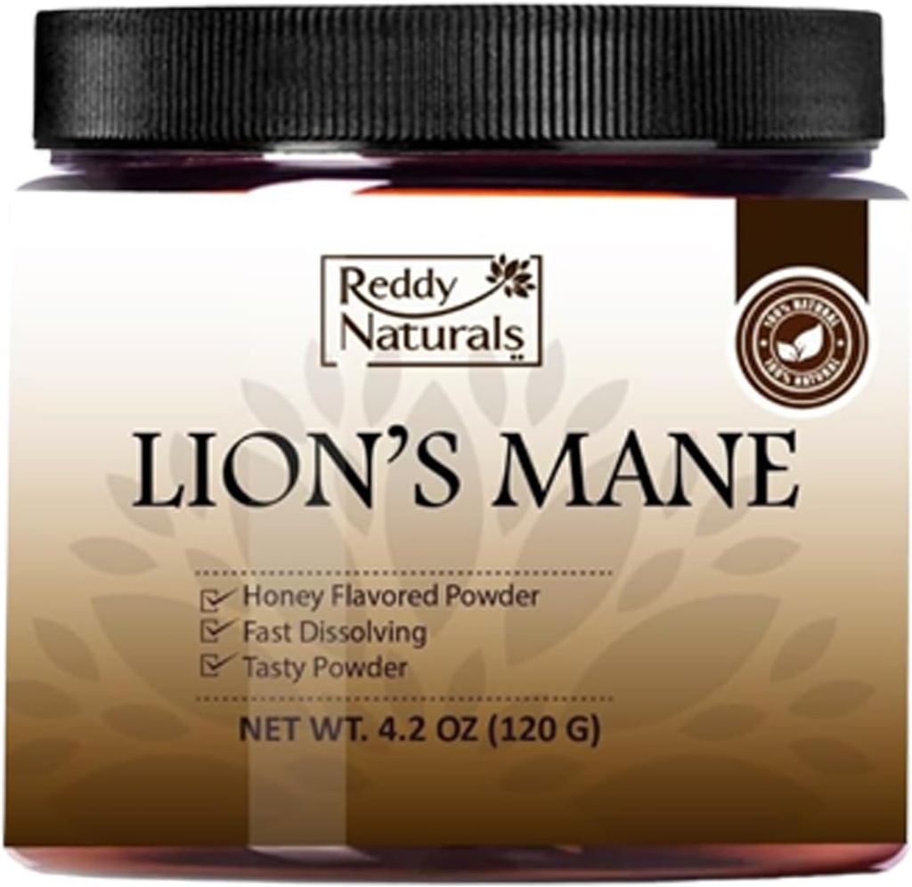 Reddy Naturals Aryana Lions Mane Powder - Fast- Opløsning med Beta Glucan & Acacia Gum - Understøtter kognitiv funktion & immunforsvar - Sugar- Free Orange Flavor - 30 Serveringer
