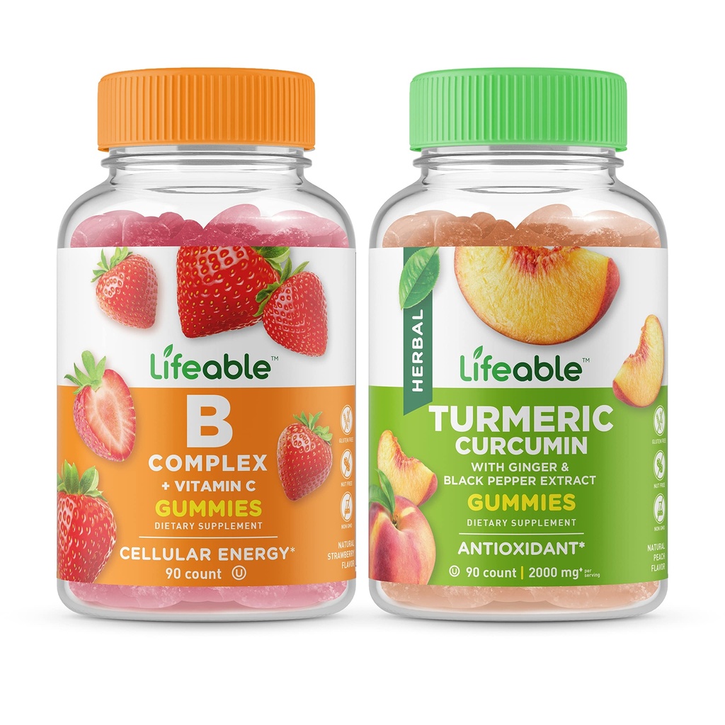 Lifeable B Complex + gurkemeje, Gummies Bundle - Great Tasting, Vitamin Supplement, Gluten fri, GMO fri, Chewable