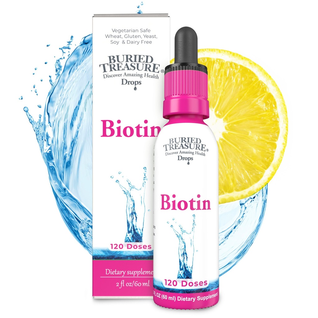 Begravet Treasure Biotin Drops - 120 Servering, 2 oz, Understøtter hår, Hud og negle