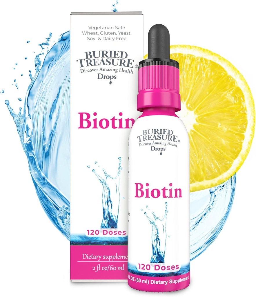 Begravet Treasure Biotin Drops - 120 Servering, 2 oz, Understøtter hår, Hud og negle