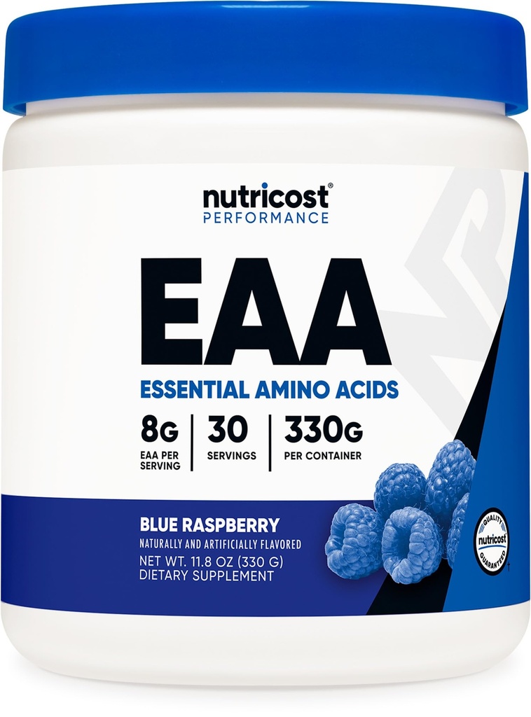 Nutricost EAA Powder 30 Servering (Blå Hindbær) - Essentielle Aminosyrer - Non- GMO, Gluten Free, Vegetarisk Friendly