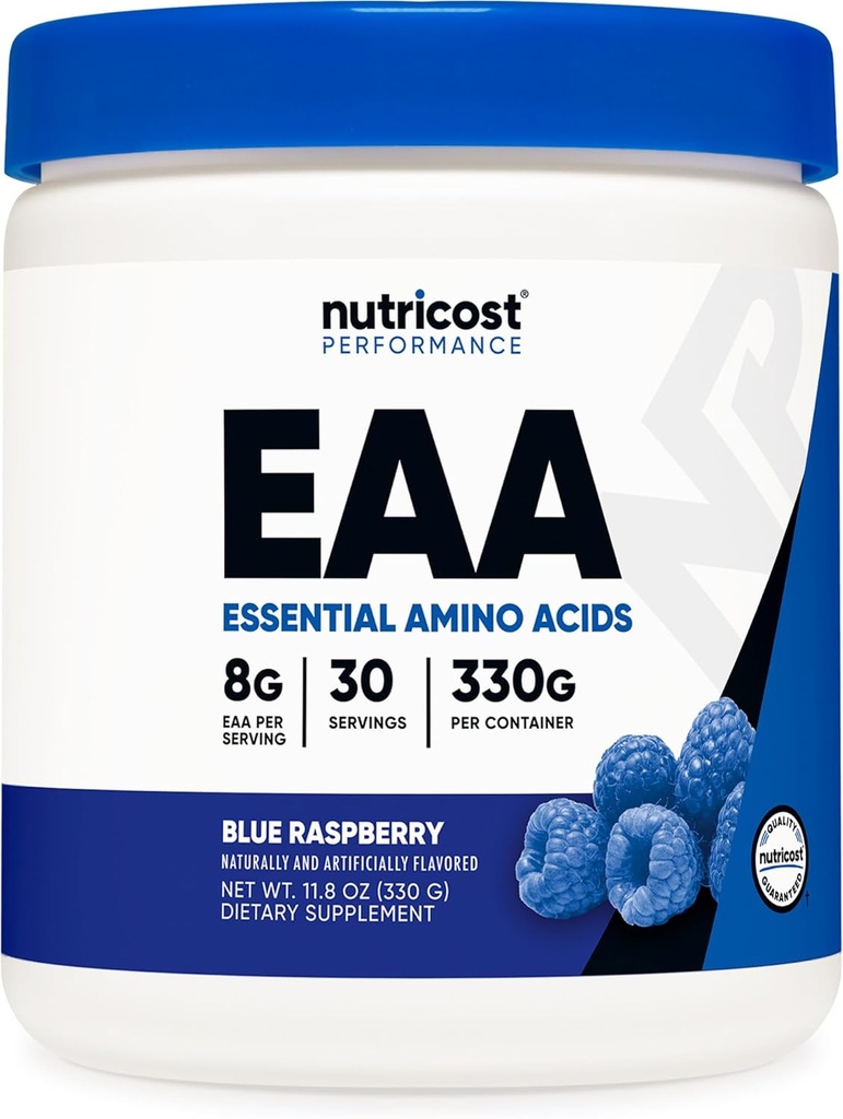 Nutricost EAA Powder 30 Servering (Blå Hindbær) - Væsentlige Aminosyrer - Non- GMO, Gluten Gratis, Vegetarisk Friendly