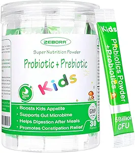 ZEBORA Kids Probiotika & Prebiotika Powder Age 3 + Support Children 's fordøjelsessystem & immunsystem med naturlig kilde, fremmer Forstoppelse Relief, Non- GMO, Gluten- Free, 30 Pakker med 5 Millioner CFU' er