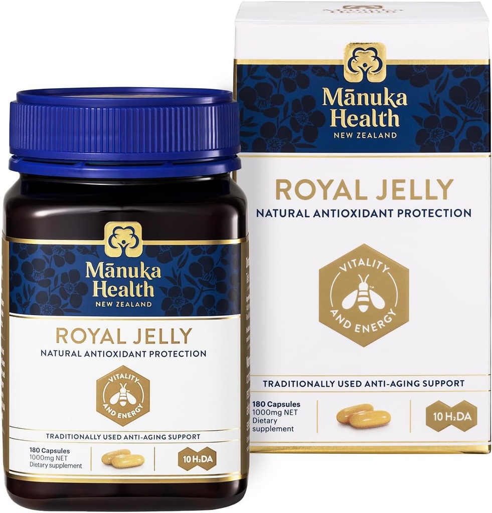 Manuka Health Royal Jelly Capsules, 1000mg NET - 180 Tæl (3-måned Tilgang) - Traditionel Anti Aging supplement fra New Zealand