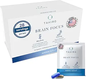 TAHIRO Brain Focus Supplement - Brain Supplements for Memory and Focus - Natural Brain Support Supplement med Gingko Biloba, Panax Ginseng, Herbal Extracts - Non-GMO Vegan Brain Booster - 28 - Pakker