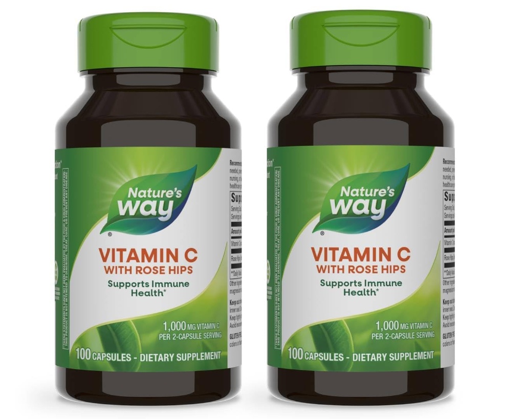 Naturens måde C-vitamin med Rose HIPS, kraftfuld antioxidant & immunfunktion Support fra C-vitamin *, fremmer kollagen for sund hud *, 100 kapsler (Packaging May Vary) - 2 pakke