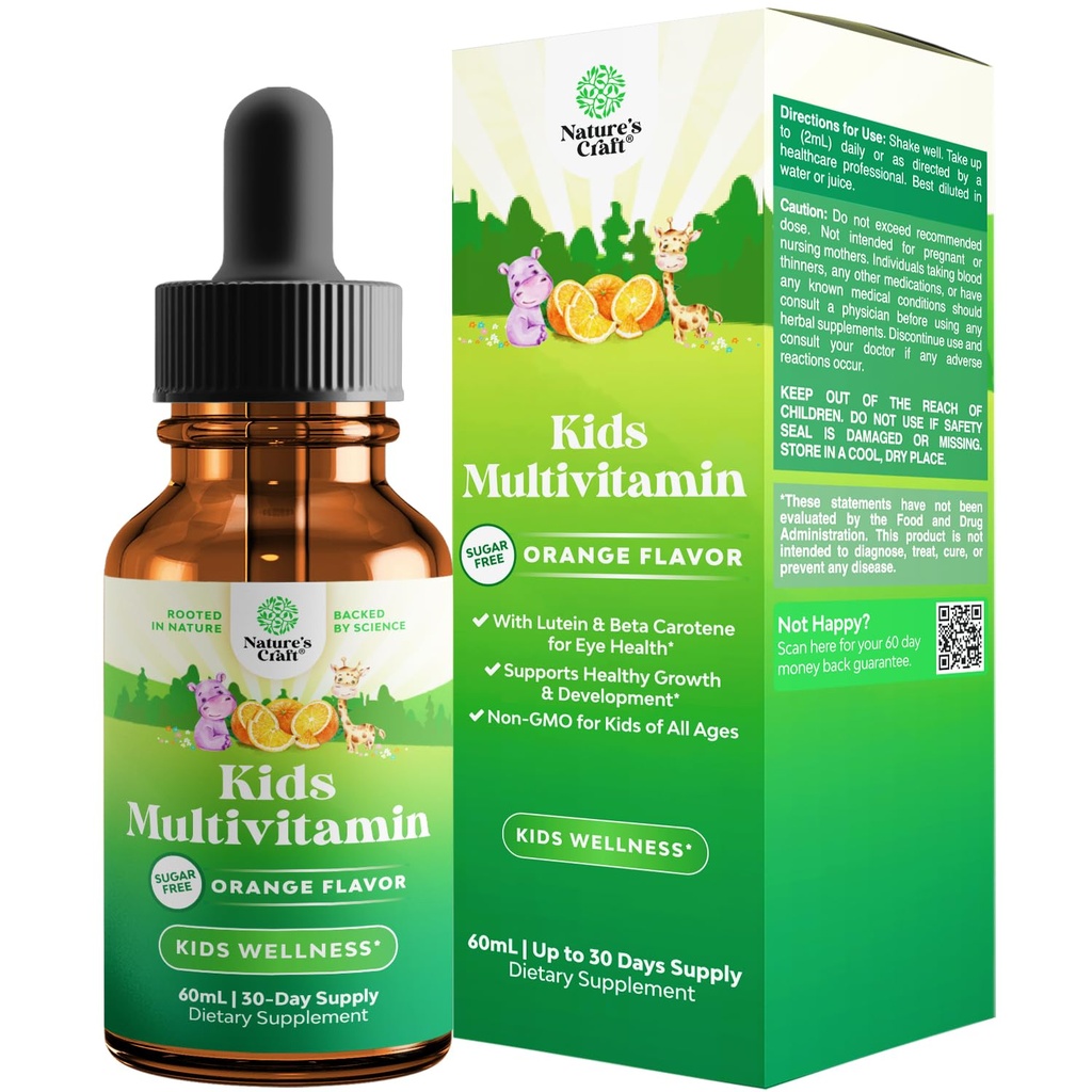 Nature Craft Liquid Multivitamin til børn Immunity Support - Yummy Toddler supplement med en C D3 E B6 og vitaminer af alle aldre høj absorption