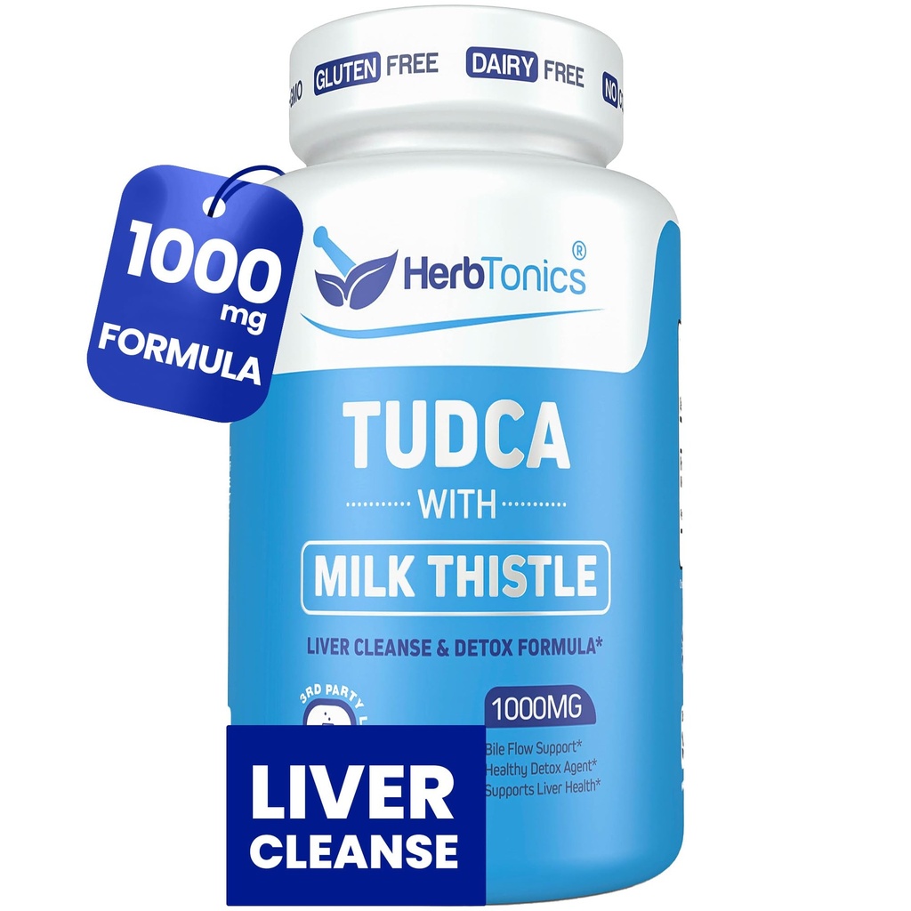 Herbtonics TUDCA 1000mg Lever Detox & Galleblære Support - Milk Thistle & Pterostilbene Forbedret bile salt til lever rense, sund bile flow, og fordøjelsessygdomme (60 Veganske kapsler)