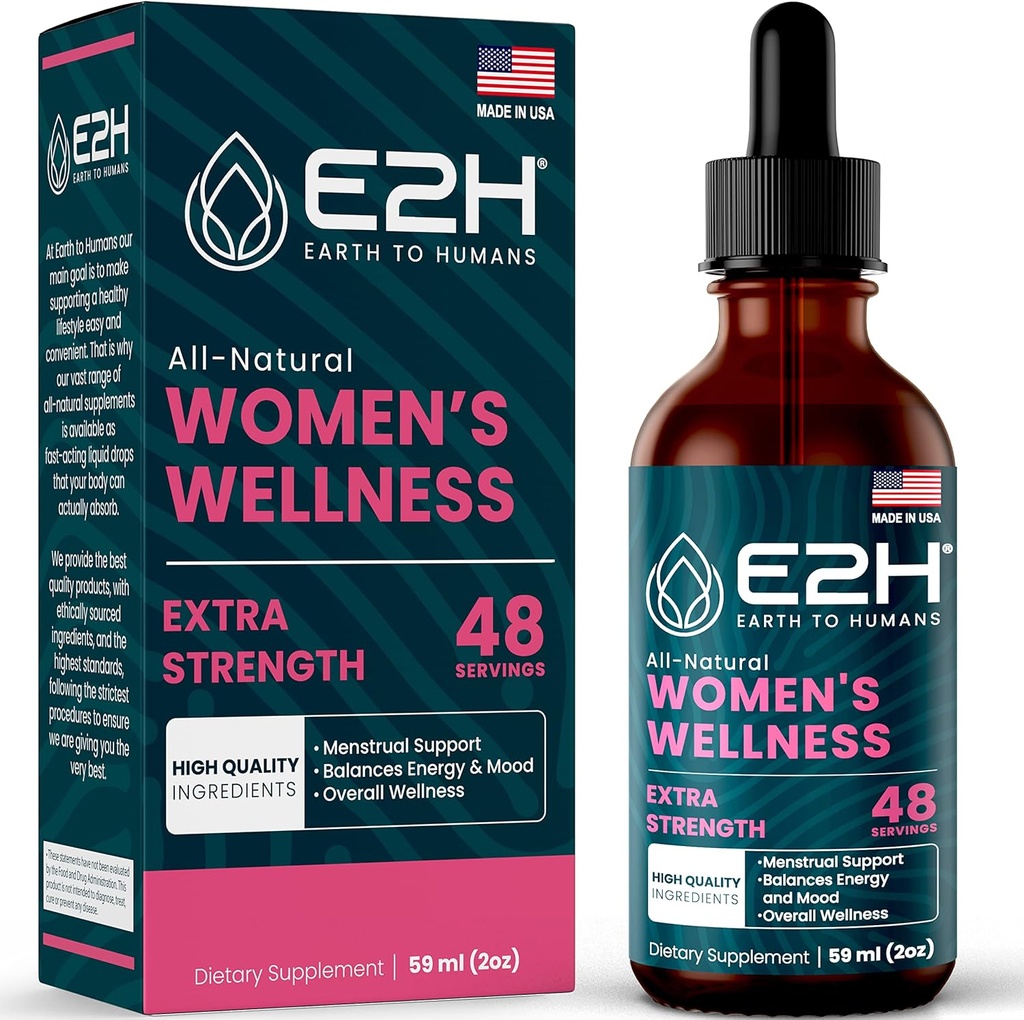 E2H Alle naturlige kvinders Wellness, Hormonbalance og PMS Relief med Black Cohosh, Dong Quai og Licorice Root for Hot Flash Relief - 2 Fl Oz