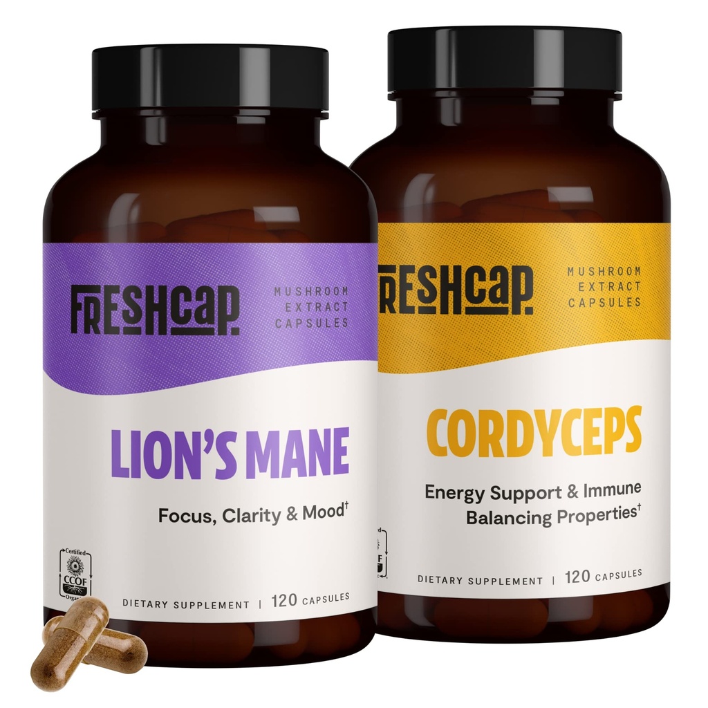 FreshCap Mushrooms Performance Bundle (Lions Mane Capsules and Cordyceps Capsules)