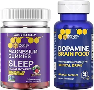 NATURLIG STAKS Dopamin Brain Food + Sleep Magnesium Gummies Bundle - Understøtter Mental Drive & Sleep * - 90 samlede stykker