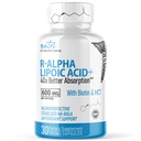 Nutri R Alpha Lipoic Acid 600mg Capsules - R Lipoic Acid Stabilized with Biotin - Active Form of R- ALA - 600 mg Clinical Dosering - Powerful Cellular Energy Support - 30 Vegan Capsules - RALA