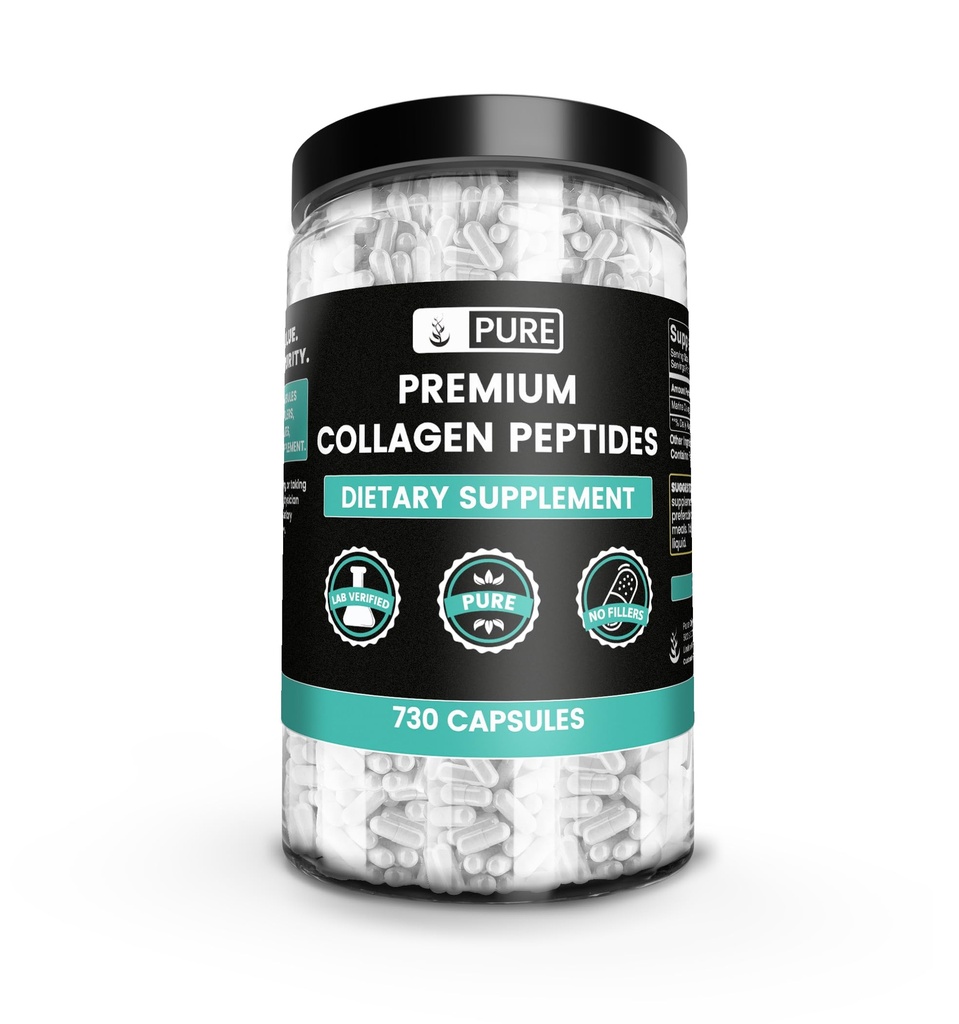 Pure Original Ingredienser Collagen Peptider (730 Kapsler) Ingen Magnesium eller Rice Fillers, Altid Pure, Lab Verified