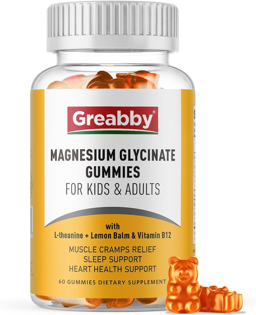 Magnesium Glycinat Gummies til børn og voksne - Magnesium Glycinat 300mg tyggetabletter - fremmer søvn, muskel, afslapning (60Count)