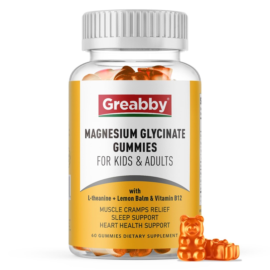 Magnesium Glycinat Gummies til børn og voksne - Magnesium Glycinat 300mg tyggetabletter - fremmer søvn, muskel, afslapning (60Count)